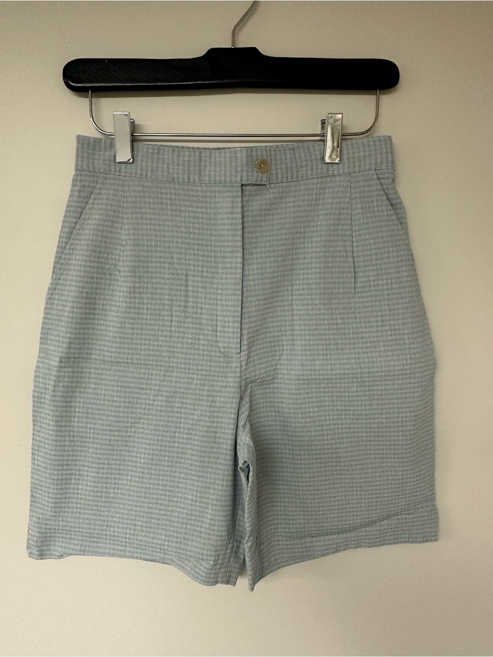 Vintage Women’s Light Blue & Gray Gingham Shorts